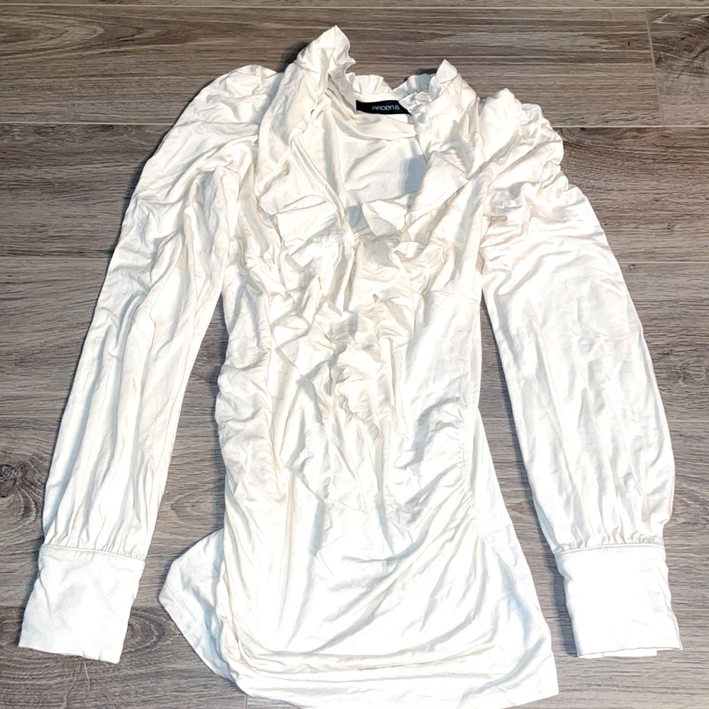 Arden B ivory white ruffled front long sleeve blouse top puffy shirt s small